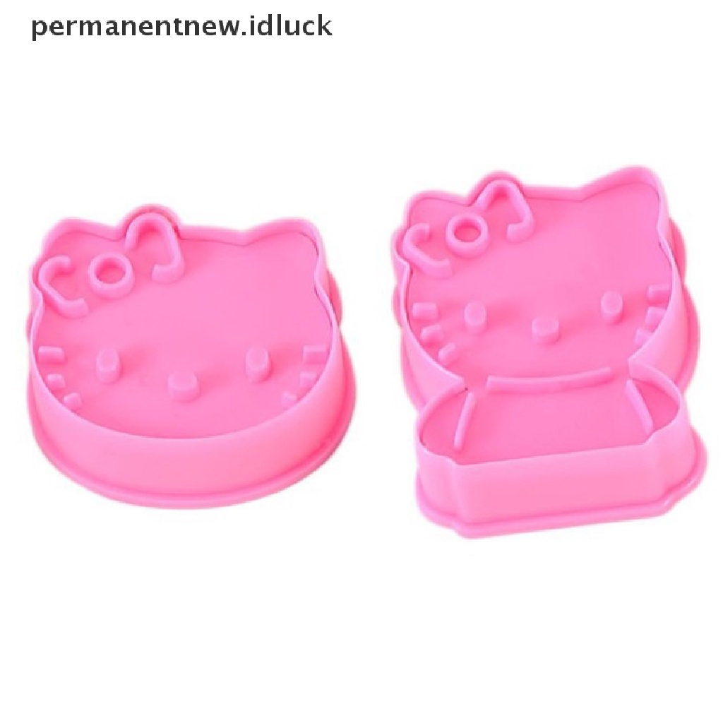 [luckypermanentnew] 2pcs Kawaii Hellokts Anime Mini Biskuit Cetakan Kartun Lucu 3D Bentuk Kucing Alat [ID]