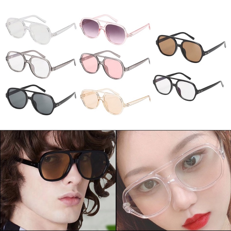 (YUZHU) Mode Baru Double Beam Aviator Kacamata Wanita Vintage Fashion Transparan Bingkai Persegi Anti Cahaya Biru Kacamata Pria