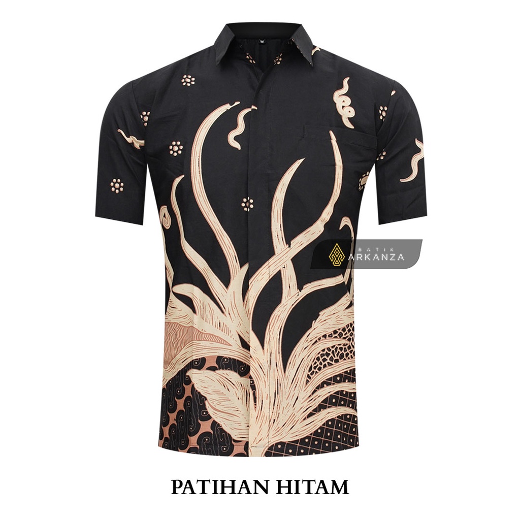 BATIK ARKANZA Motif PATIHAN HITAM Hem Atasan Kemeja Baju Batik Pria Premium Cowok Laki Laki Slimfit Full Lapis Furing Lengan Panjang Lengan Pendek Original Asli