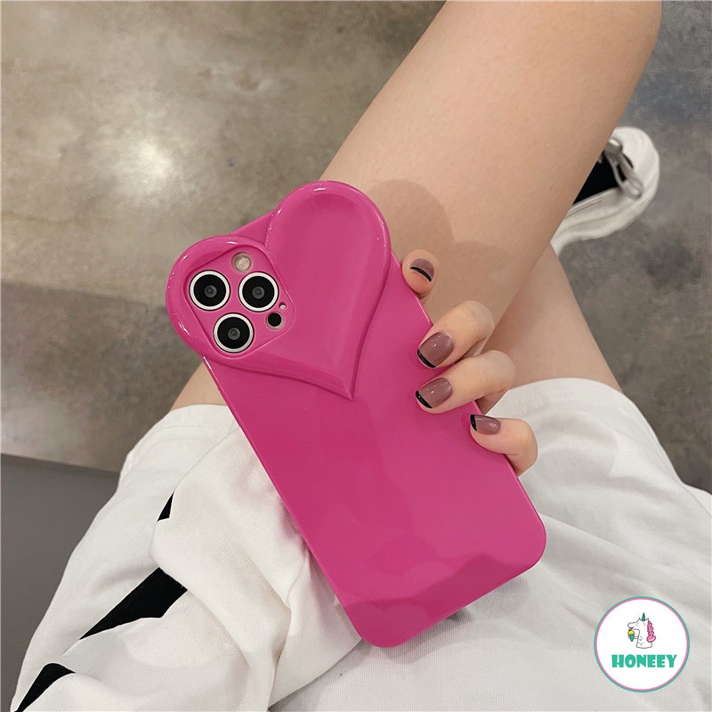 Luxury Rose Red 3D Love Heart Shape Phone Case Kompatibel Untuk IPhone 14 13 12 11 Pro Max Sarung Handphone Belakang TPU Lembut Menyerap Guncangan