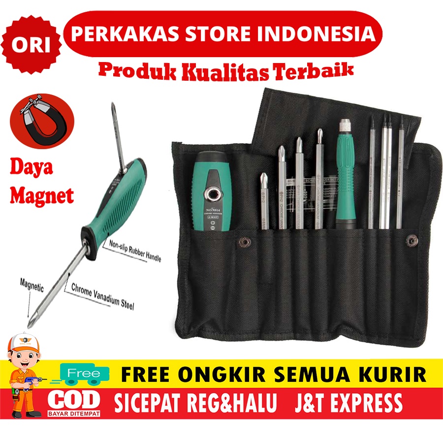 Paket Lengkap Obeng Kembang Plus Magnet Bolak Balik Peralatan Perkakas Set Alat Tukang Bengkel Motor