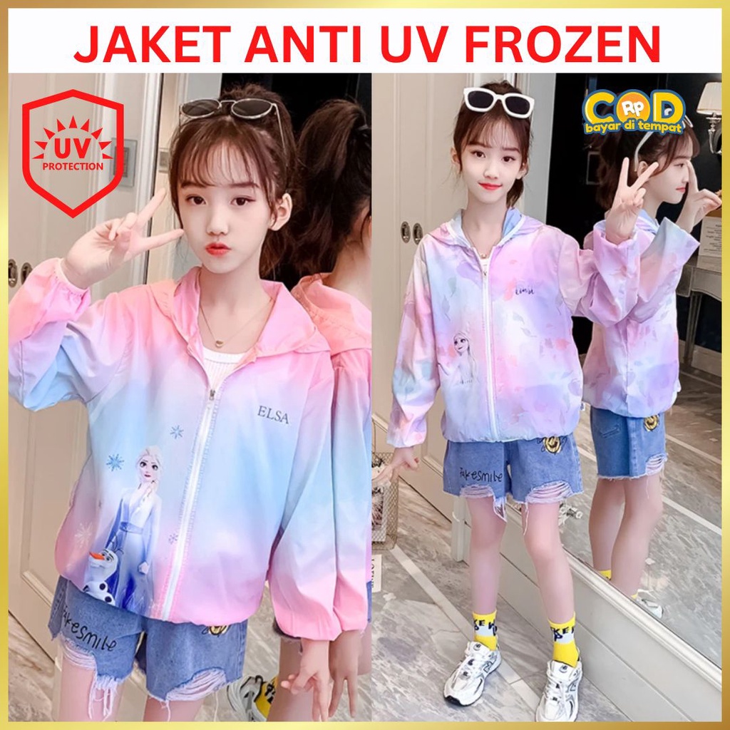 JAKET JACKET JEKET OUTER HOODIE PARASUT FROZEN UV PELINDUNG MATAHARI ANAK PEREMPUAN CEWEK CEWE IMPOR