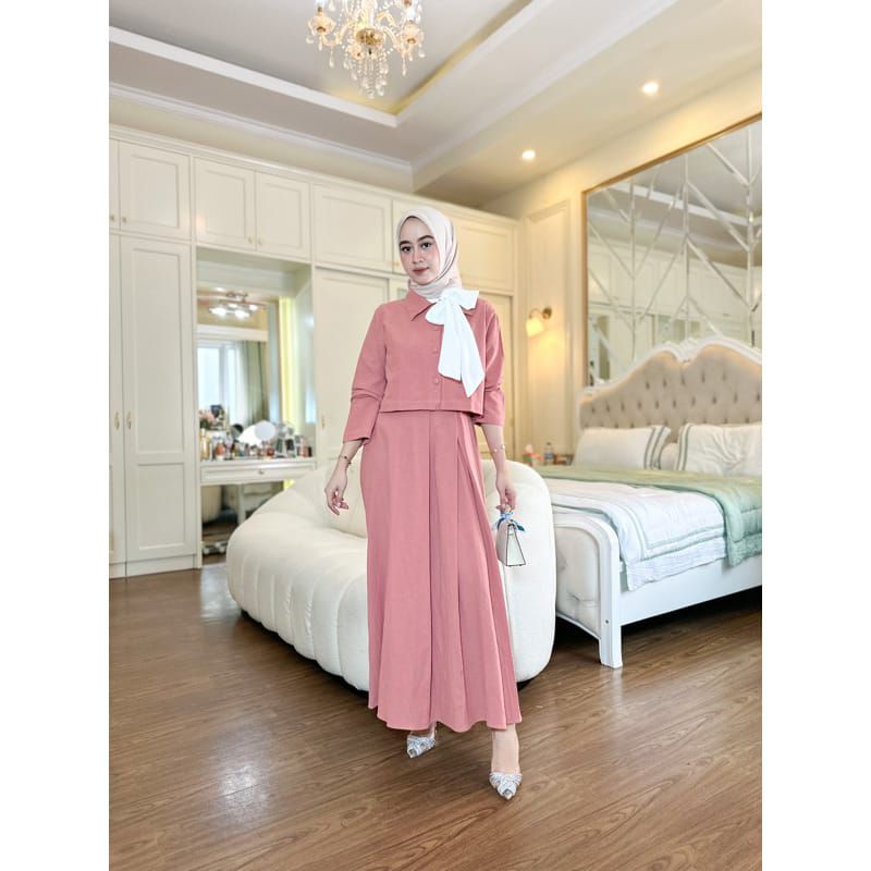 Set Dress Cardova Matt Linen model rompi kemeja bisa dipakai terpisah