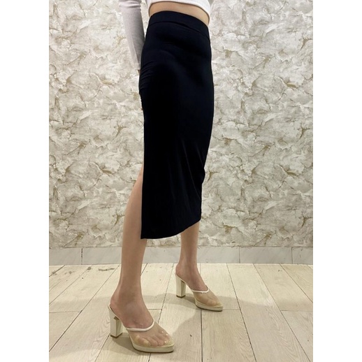 CAVALU Long Skirt Rok Span Panjang Rok Hitam 105