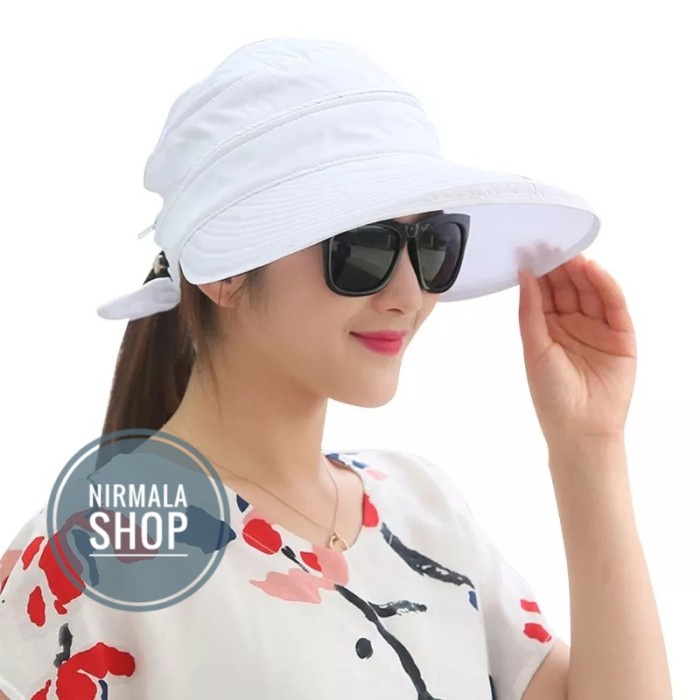 topi pantai wanita Topi Lebar Wanita Anti Uv Topi Pantai Lipat Praktis Putih - Putih D0O0 topi baret