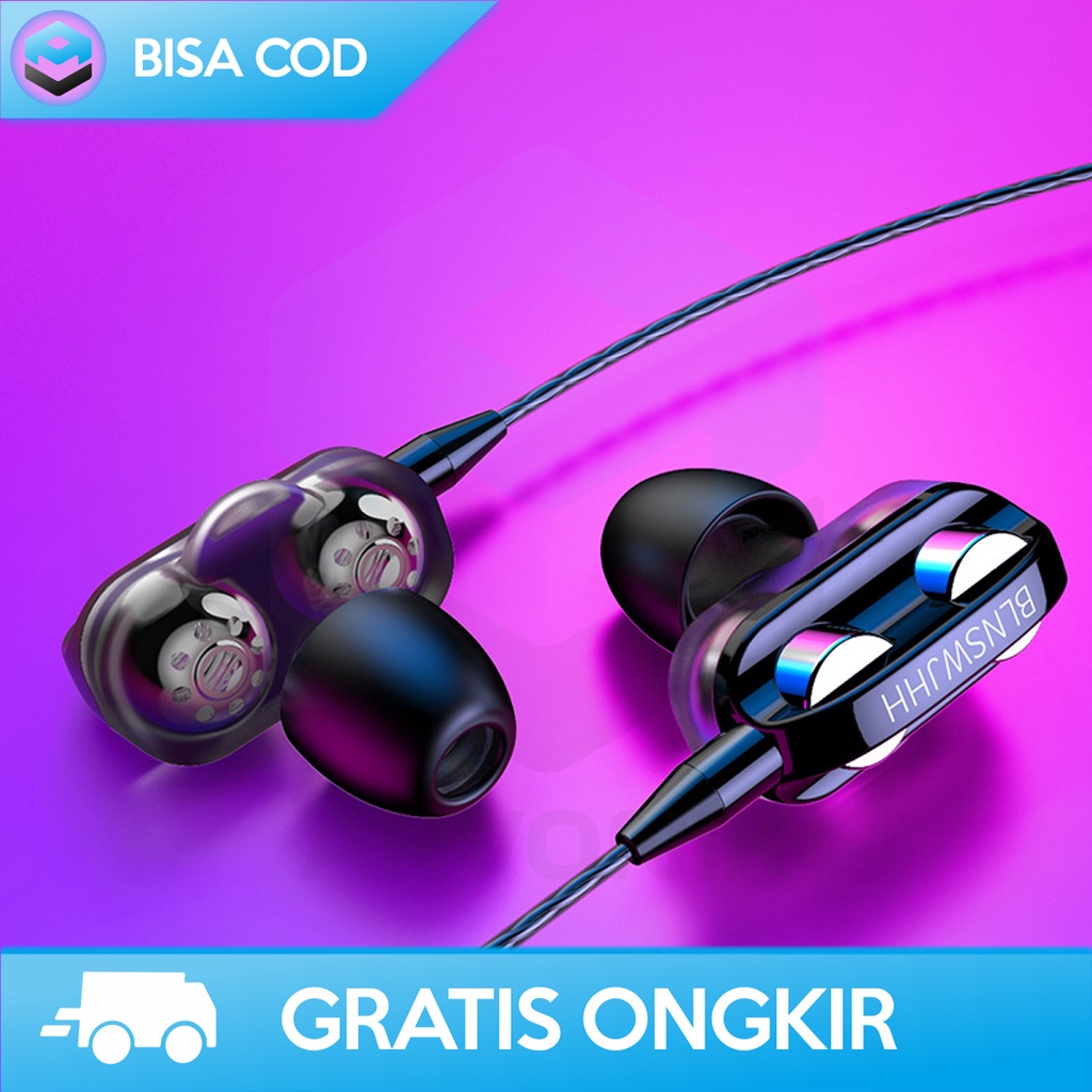 HEADSET 4D SUPER BASS HANDSFREE HIFI STEREO A4 DUAL DRIVE DENGAN MIC