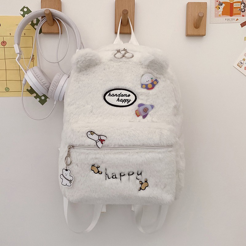 Abraar Kadabra Tas Ransel Bulu - Tas Ransel Wanita Happy Fun Bahan Bulu Import Korea BISA COD