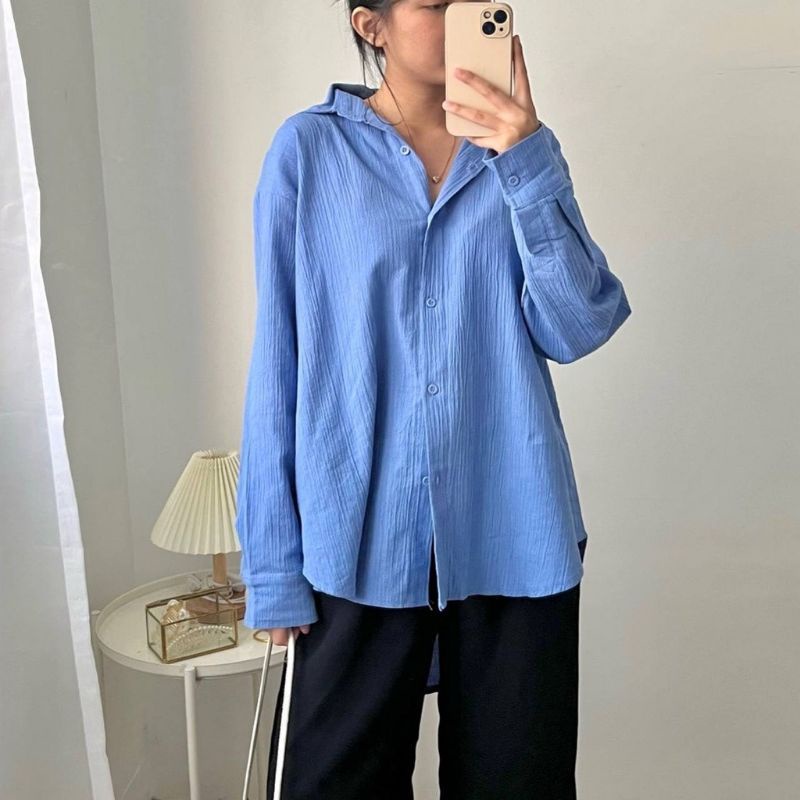 Kemeja Linen Crinkle Oversize Wanita / Suki Shrit