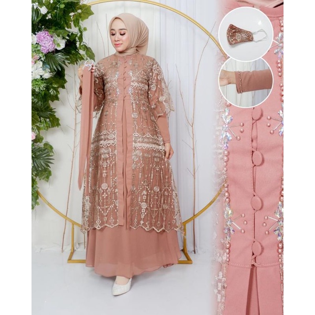 Permata Olshop / Adeena Dress / Kebaya Dress Kondangan Modern / Kebaya Gamis Pesta Mewah / Gamis Modern / Gamis Tulle Rompi Lepas Pasang