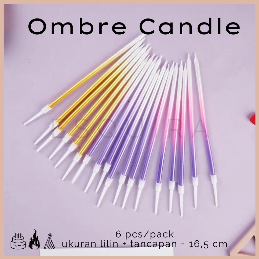 Ombre Hologram Candle / Lilin Ulang Tahun / 6 pcs