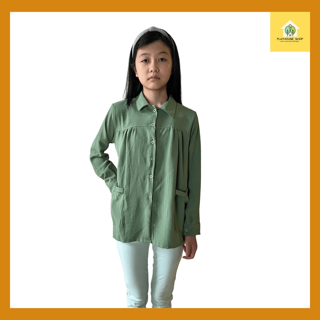 Play House Kemeja Tunik Atasan Blus Fashion Anak Perempuan Oversize umur 6 -15 Tahun