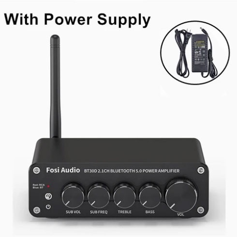Fosi Audio Bluetooth 5.0 Amplifier 2.1 with Bass and Treble Control - BT30D - Black