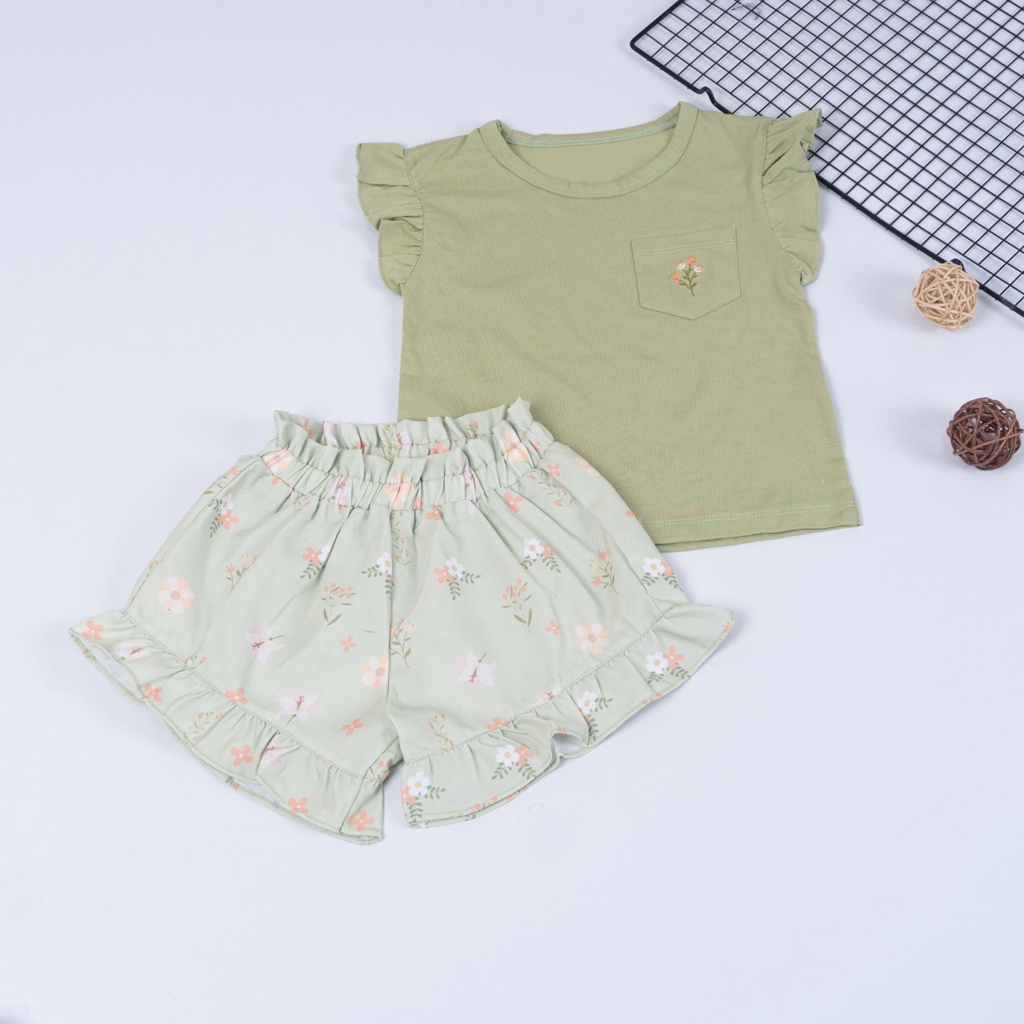 IL - Setelan Anak Perempuan Ruffle Pocket Tee / Set Anak Ruffle Motif