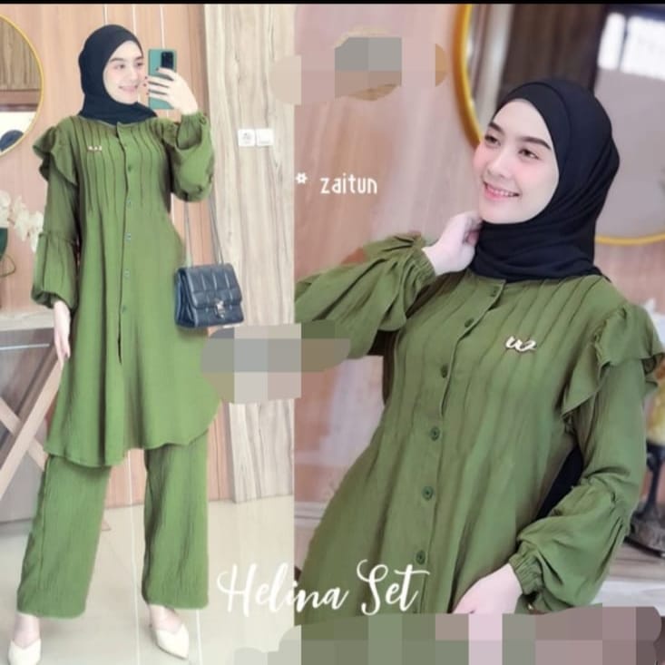 LONG TUNIK HELINA CRINKEL IIHELINA SET II LONG TUNIK TERBARU II BAHAN PREMIUM ADEM NYAMAN DIPAKAI II ARRAZAQU COLLECTION