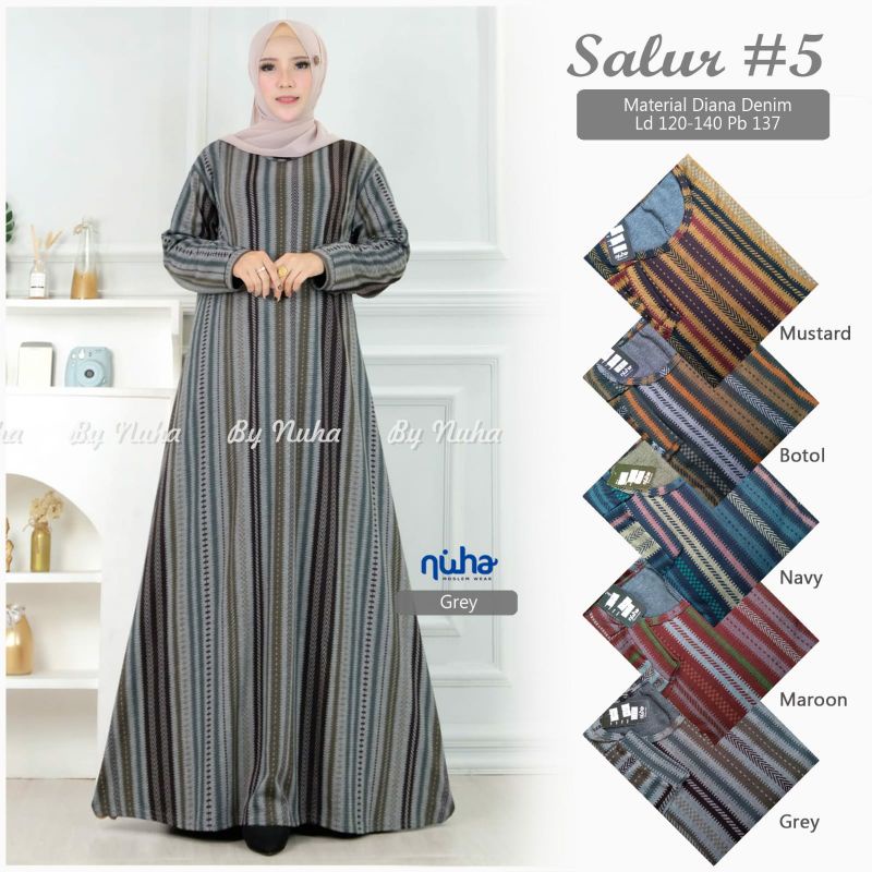 Gamis Motif Salur Diana Denim Calvib Jeans