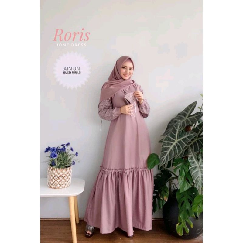 Roris Fashion Ainun 1 Du Purple Gamis Kekinian Elegan Remaja dan Dewasa Bahan Katun jepang