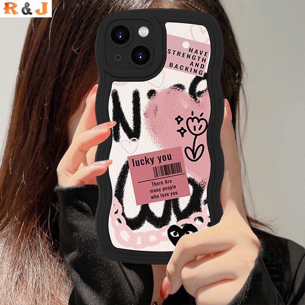 IPHONE Case Kompatibel Untuk Iphone14 11 12 13 Pro MAX iPhone7 8plus 6s Plus XR 14Plus XS MAX SE 2020 Gelombang Bingkai Grafiti Keren Cinta Hati Bunga Bening Ponsel Cover