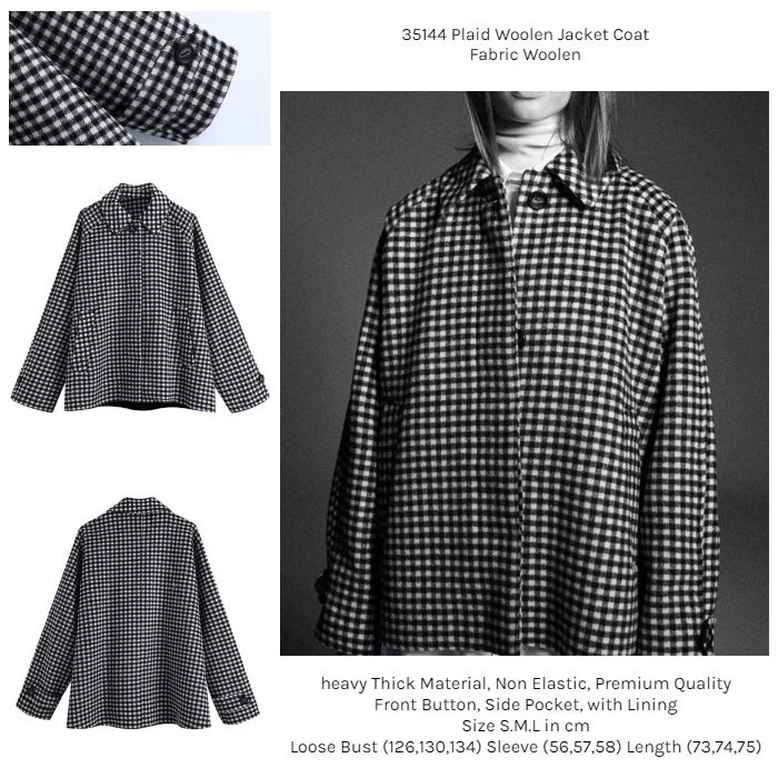 35144 Plaid Woolen Jacket Coat