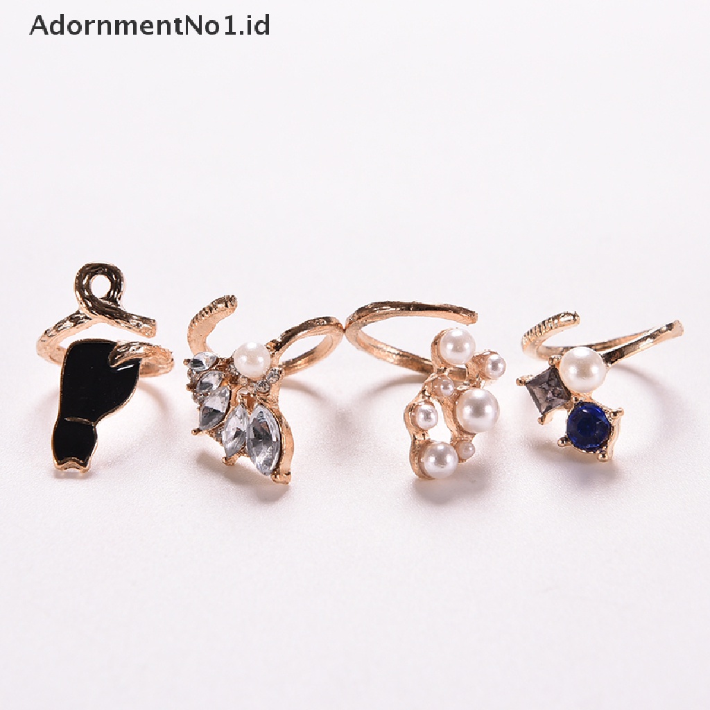 [AdornmentNo1] Cincin Fashion Wanita Cat Pearl Zircon Nail Rings Set 4PCS/Set Chic Knuckle Rings [ID]