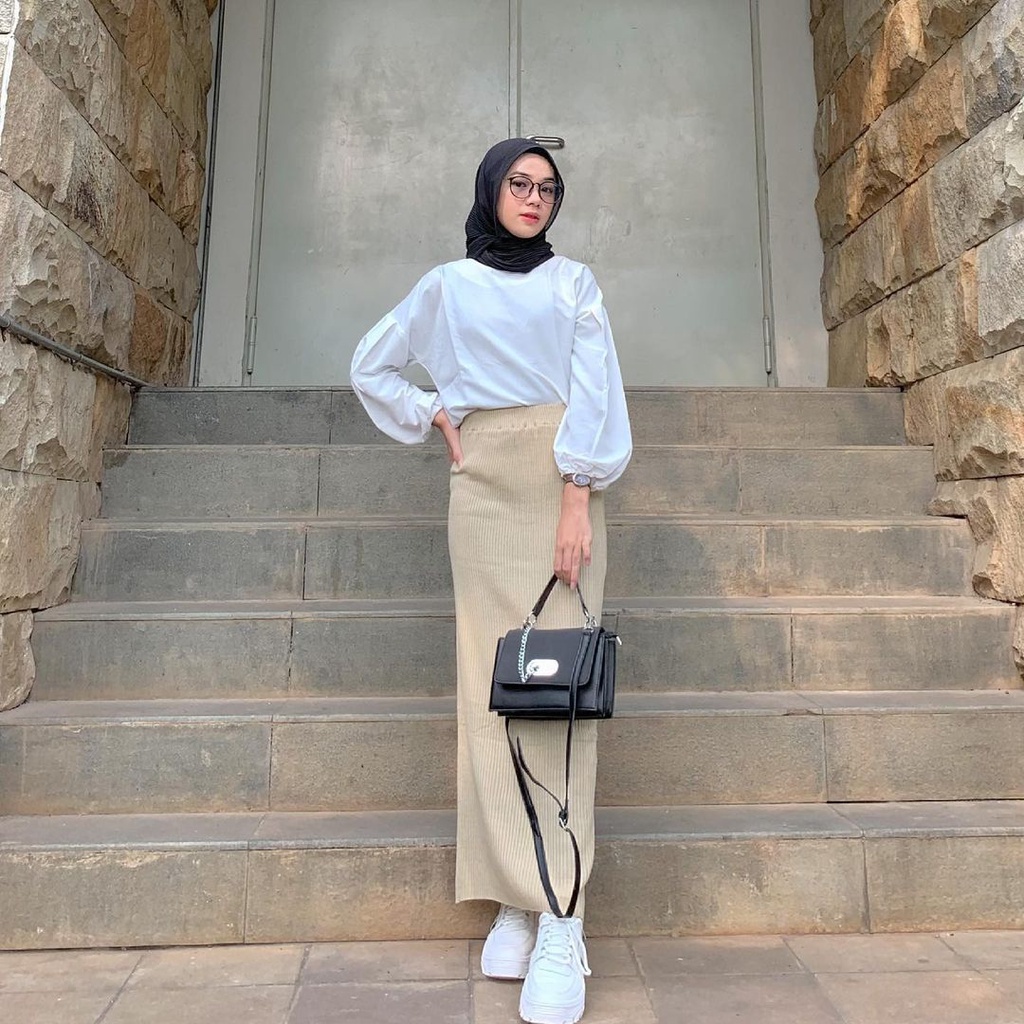 One Set / Pashmina + Blouse + Rok span / One set wanita / Baju stelan wanita / Ootd wanita set / set