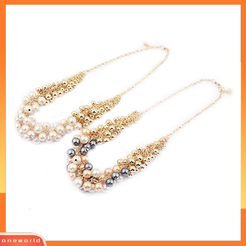 {oneworld} Wanita Fashion Multilayer Mutiara Imitasi Choker Kerah Bib Statement Chain Necklace