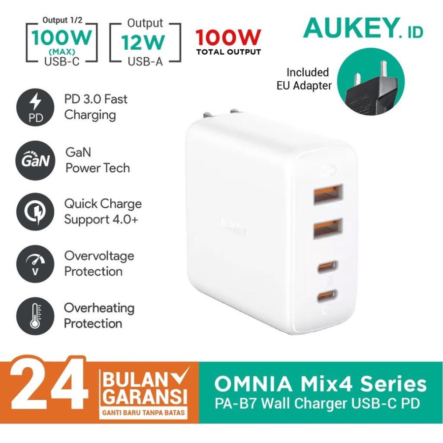 Aukey Wall Charger Omnia Mix 4 Series 2 USB + 2 PD - 501656 / 500905 - PA-B7 - Garansi Resmi 2 Tahun