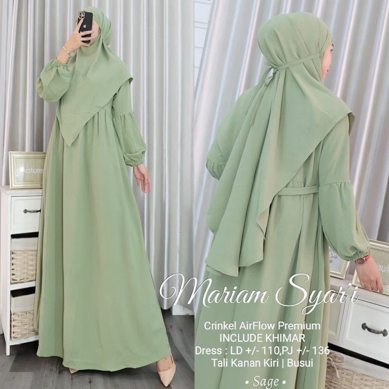 Gamis Syari Terbaru Crinkle AirFlow Mariam Syari Set Khimar Dress Kondangan Gaun Pesta Muslimah Baju Wanita Jumbo