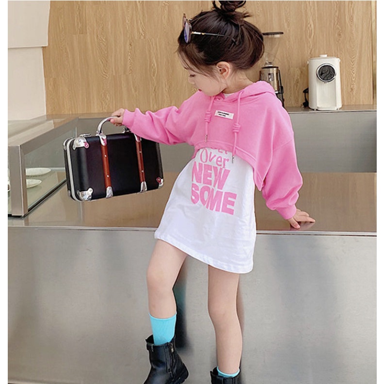 babyfit 7thn keatas baju dress crop hoody sweater 2 in1 bolero shirt BLACKGREYPINK baju abege abg import my-0504r
