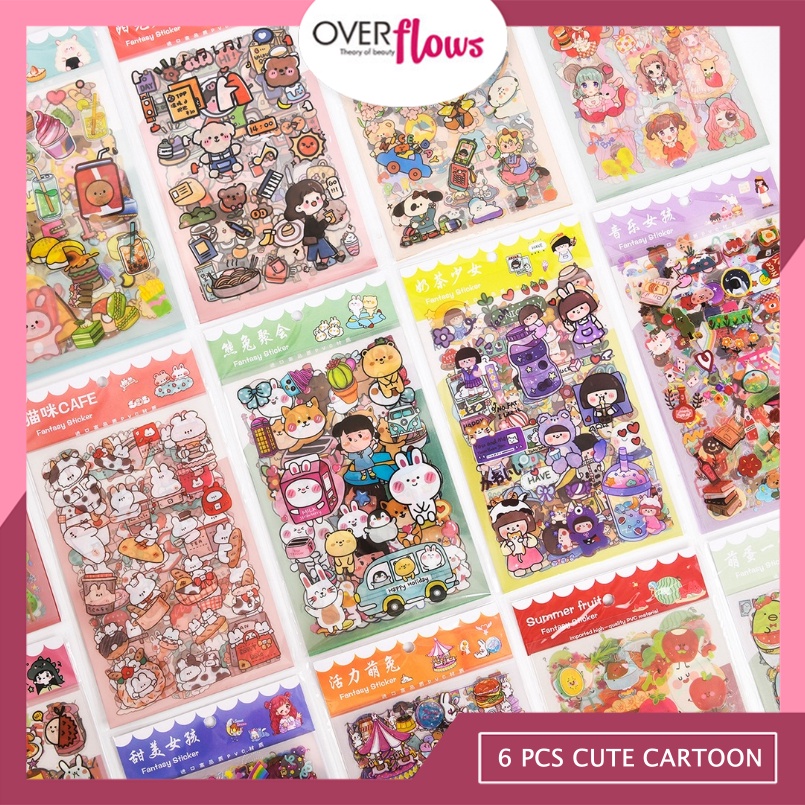 OVERFLOWS.ID 6 PCS CUTE CARTOON FOOD STICKERS PET DIY DIARY STICKER JURNAL PALNNER DECO STIKER HIAS