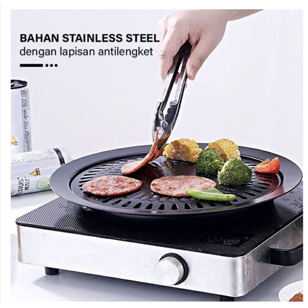 Panggangan Bulat BBQ Ultra Grill Pan 32cm - Alat Pemanggang Daging - Panggangan Indor Kompor Ala Korea Anti Lengket Serbaguna