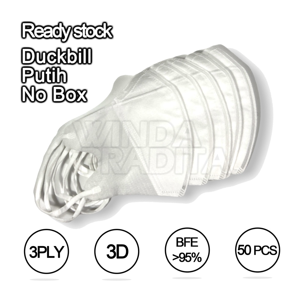 Masker Duckbill Duckbil 50 Pcs Murah 1Box Putih Hitam-Duckbil Putih NO BOX