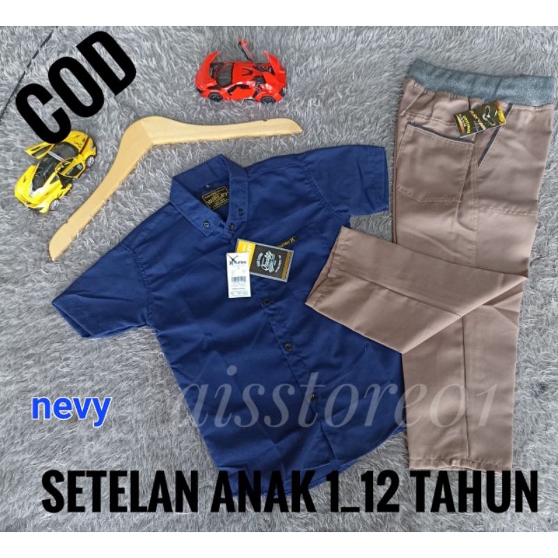 Setelan anak celana dan kemeja usia 1-12 tahun warna nevy dan hitam
