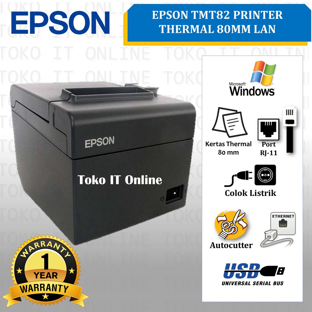 EPSON TMT82 PRINTER THERMAL 80MM USB LAN Printer Kasir STRUK