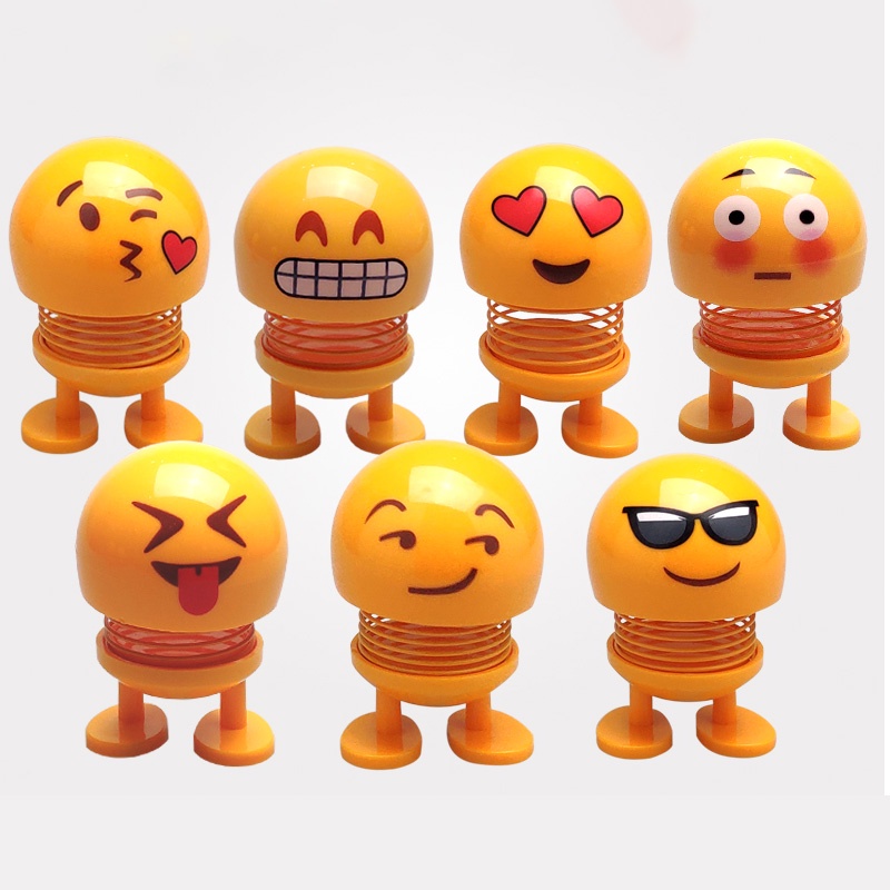 Random 1PC Mobil Lucu Emoji Goyang Kepala Boneka Dekorasi Emoticon Pack Spring Doll Interior Mobil Lucu Smiley Face Mata Air Menari Mainan Mobil Dashboard Decor Aksesoris Mobil