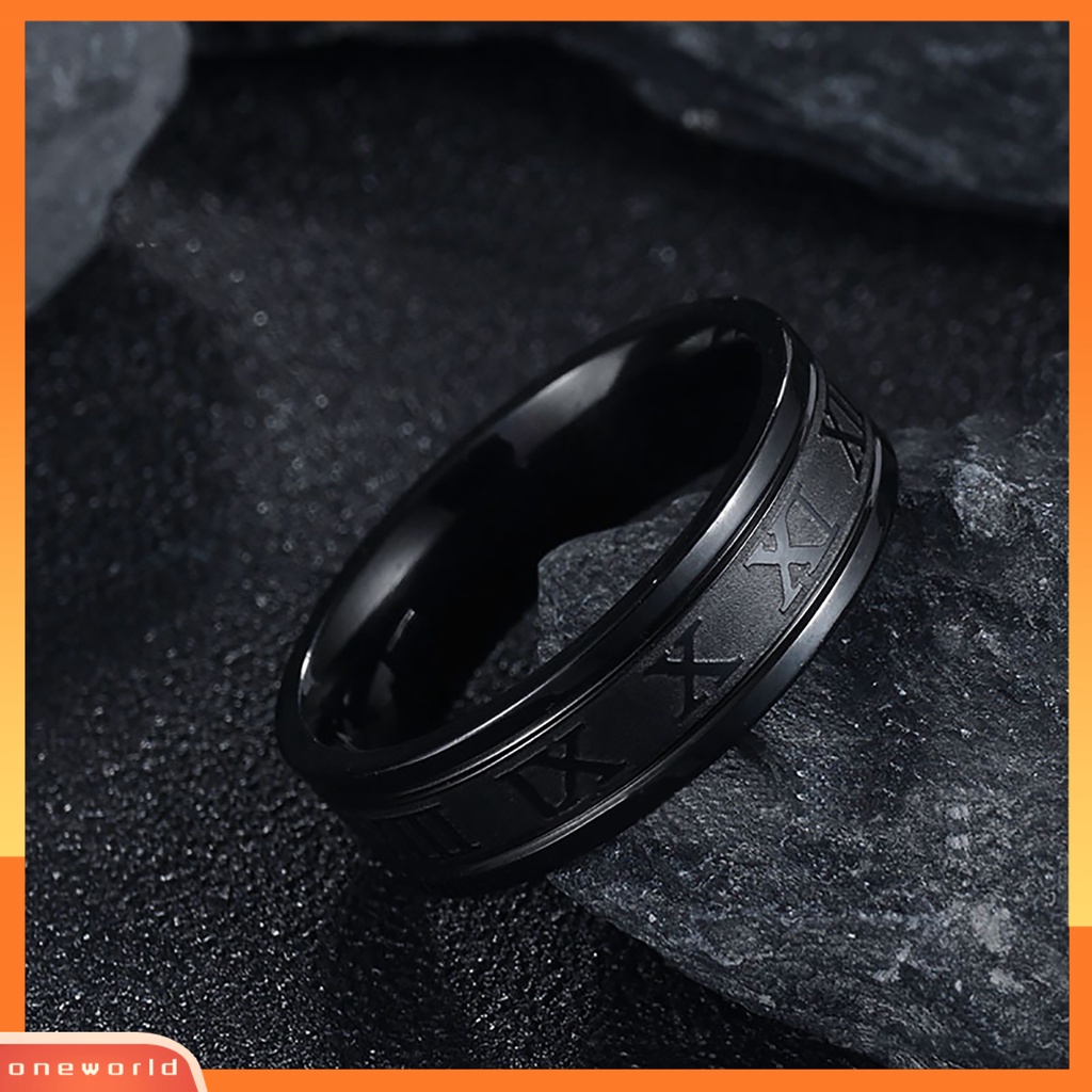 {oneworld} Cincin Punk Kreatif Unisex Titanium Steel Angka Romawi Cincin Untuk Hadiah Pesta Kehidupan Sehari-Hari