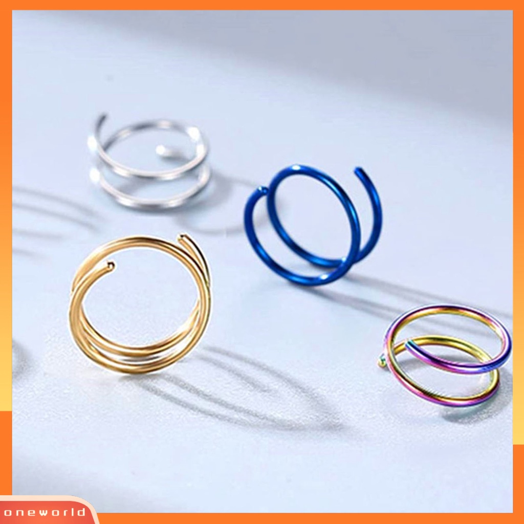 [oneworld] 5pcs Cincin Hidung Single Piercing Shiny Tipis Electroplating All-match Dekorasi Stainless Steel Wanita Pria Double Spiral Twist Nose Hoop Rings Untuk Kehidupan Sehari-Hari