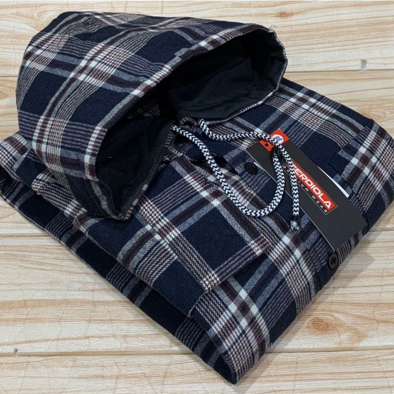 Hem kemeja flanel hoodie size jumbo 2XL-4XL lengan panjang