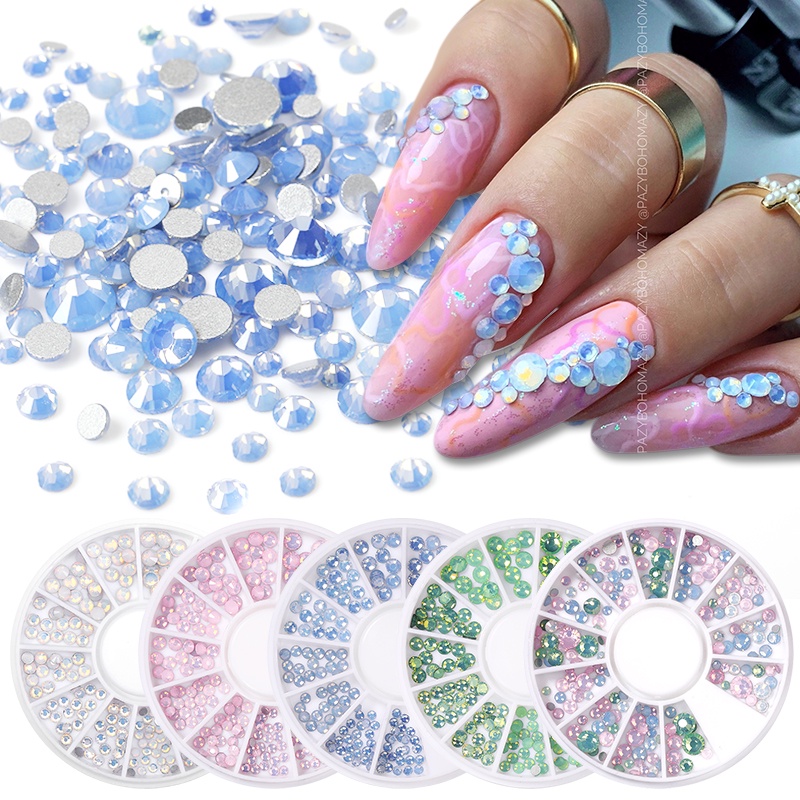 Opal Kuku Rhinestones Kristal Permata Manik-Manik Kuku Warna Campur Pink 3D Dekorasi Kuku In Wheel DIY Nail Art Decoration