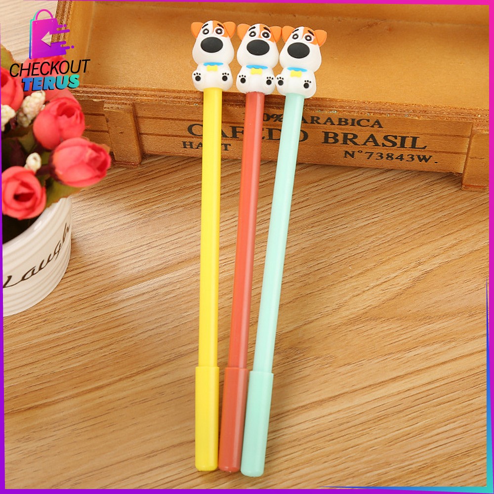 CT A47 Pulpen Gel Karakter Puppy Lucu 0.5mm Motif Polos Alat Tulis Pena Cair Doggie Perlengkapan Sekolah Korean Style Import