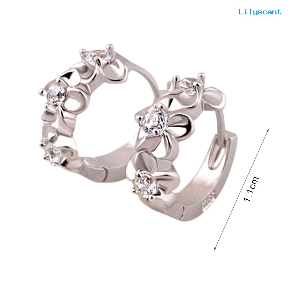 [LS] Anting Klip Telinga Hoop Wanita Berlian Imitasi Mengkilap Bunga Silver Plated Untuk Pesta