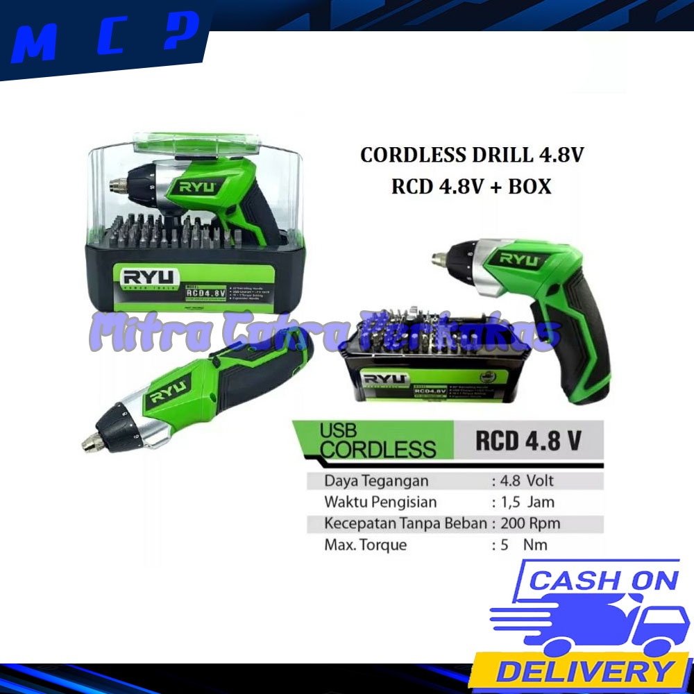 Ryu RCD4.8V bor cordless RCD 4.8V bor obeng bor baterai set USB 4.8 V PALING MURAH