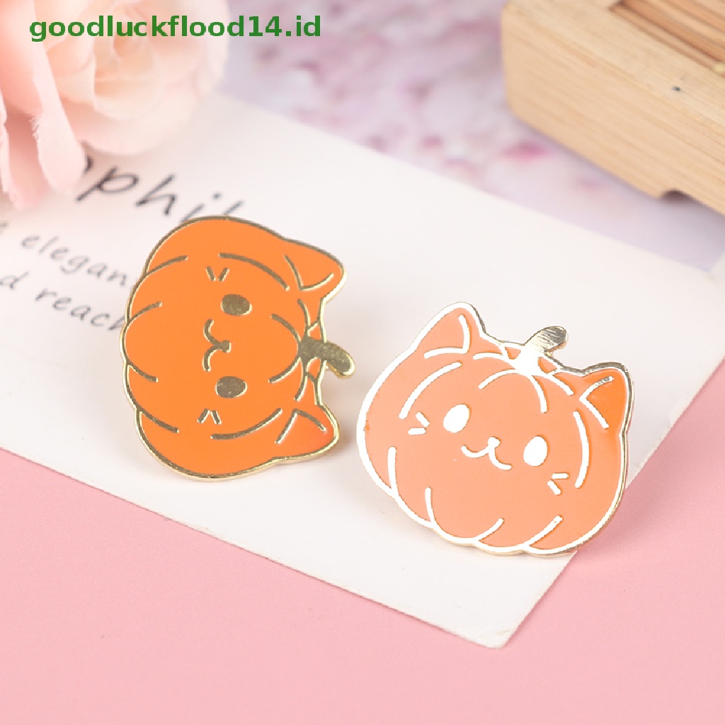 [GOOGFOUR] 1pc Kawaii Pumpkin Cat Enamel Keras Pin Kartun Fashion Tanaman Labu Cahaya [TOP]