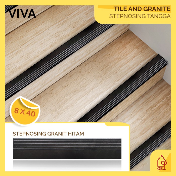 STEPNOSING TANGGA GRANIT 8 X 40 HITAM GARIS / ANTI SLIP TANGGA / LIST