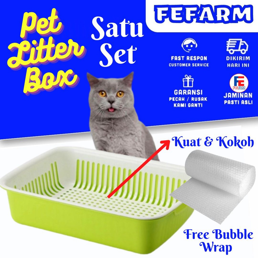 PET CAT LITTER BOX SARINGAN SET TEMPAT KENCING DAN KOTORAN PUP KUCING KELINCI HEWAN PELIHARAAN FEFARM