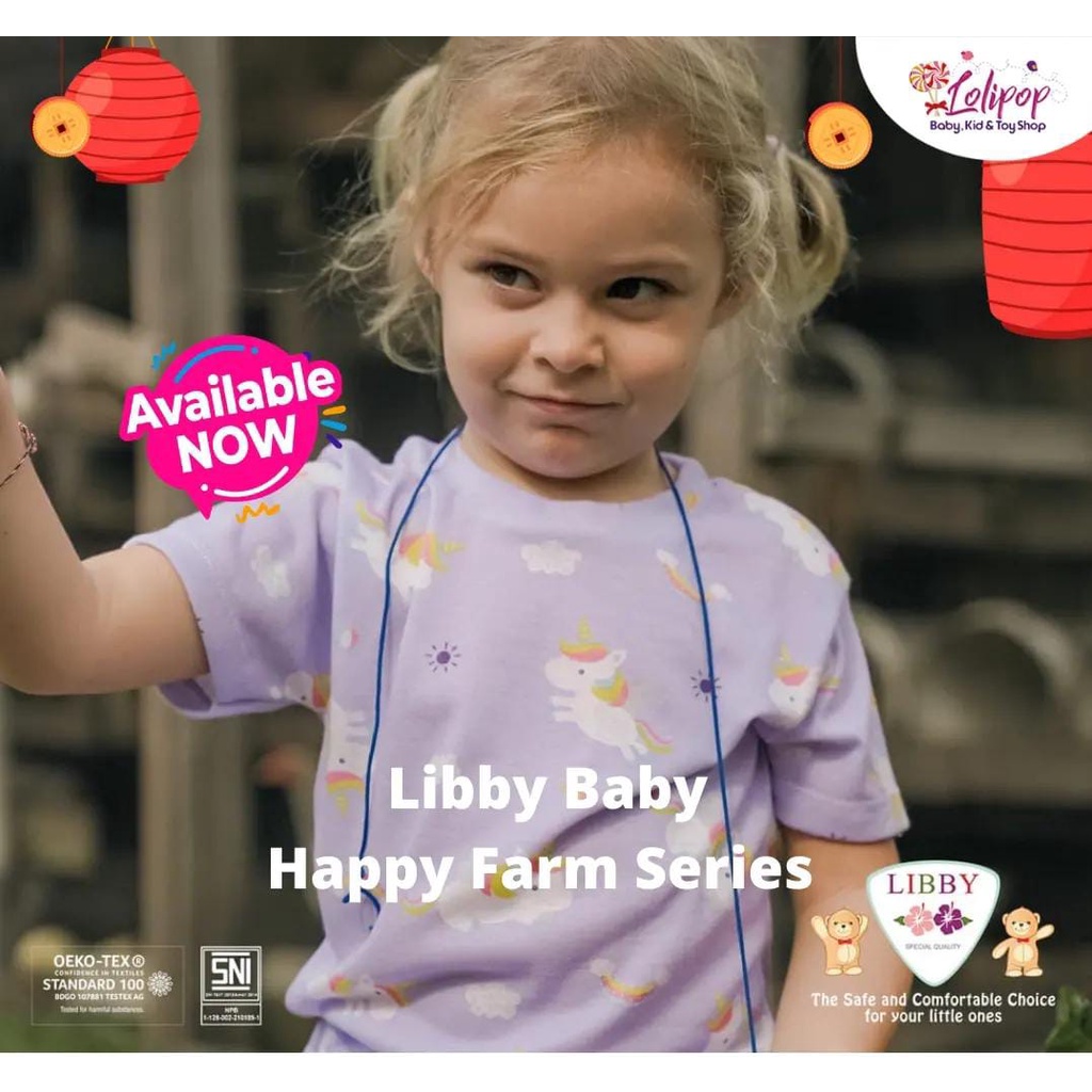 LIBBY Setelan Oblong Cotton Rib Pendek - Celana Pendek Series Girl Motif Happy Farm (1stel)