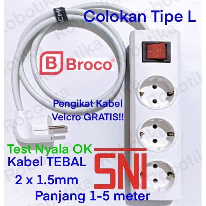 KABEL PERPANJANGAN TEBAL 2X1.5 Colokan BROCO 3 LB Saklar 1