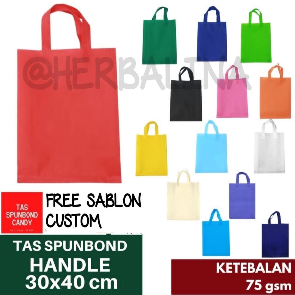 

Tas Spounbond Tali Goodie Bag Free Sablon Custom 30 x 40 x 8 Tas Kain Lipat Samping