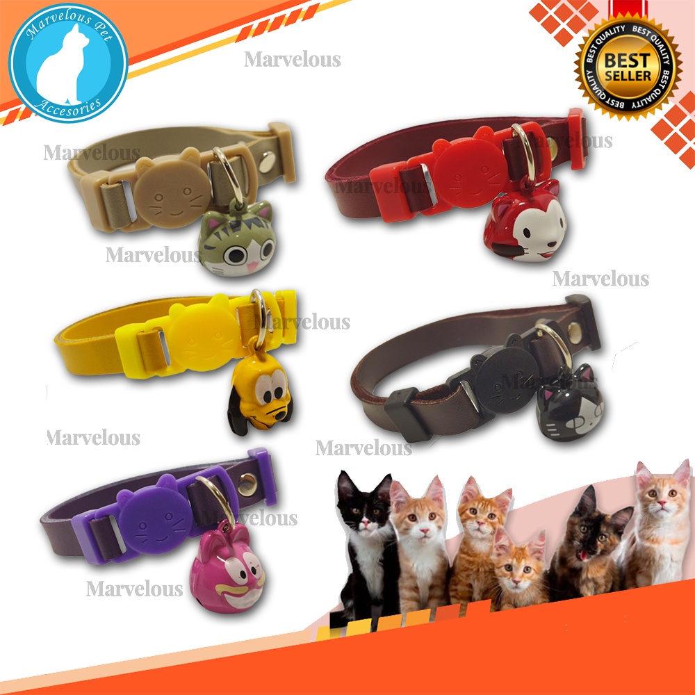 Kalung Kucing Kitten Lonceng Karakter Murah Bahan Kulit Sintetis Premium / Aksesoris Leher Kucing / Cat Collar Motif