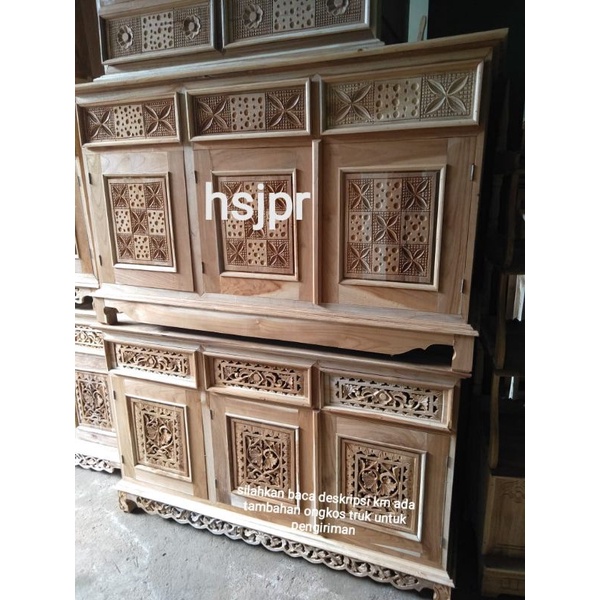 bufet tv ukir minimalis kayu jati mentah ukuran 150