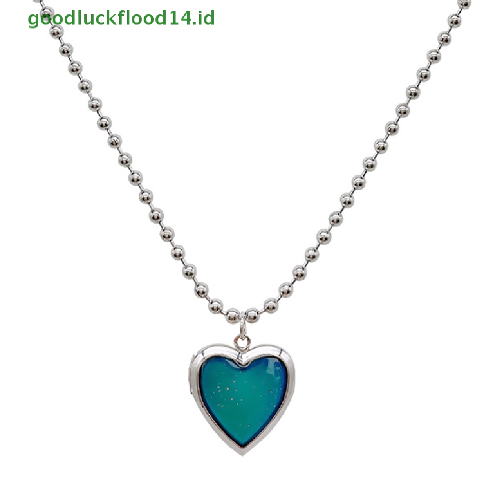 [GOOGFOUR] Mood Necklaces Peach Heart Love Pendant Foto Kalung Kontrol Suhu Warna [TOP]